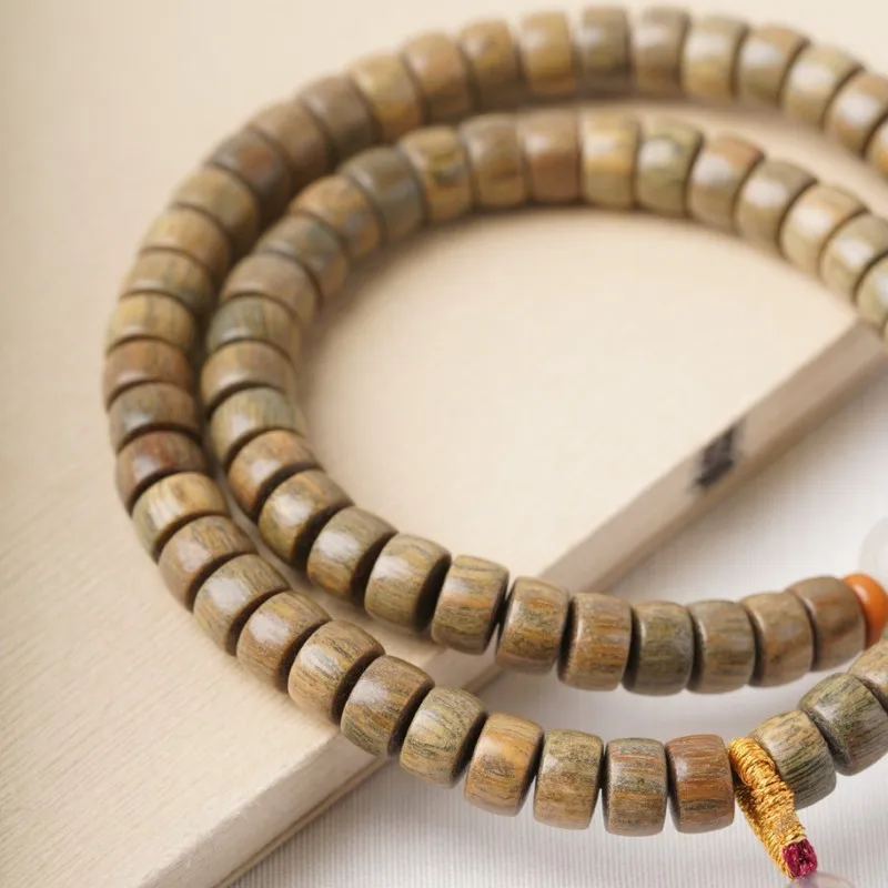 Green Sandalwood Bead DIY Five-Sutra Bracelet Double-Circle Ethnic Ancient Style Unisex Buddhist Prayer Beads