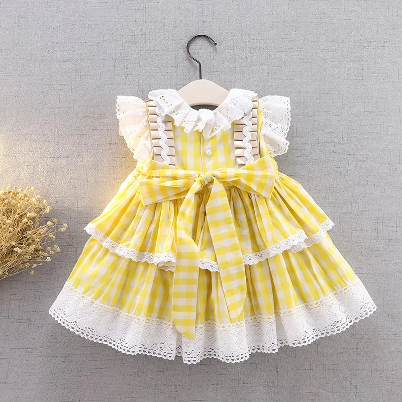 

COSda@Baby Girls Lolita Dress Toddler Girls Kids Princess Dress Party Birthday Lovely Yellow Vintage Elegant Bow Vestido Costume