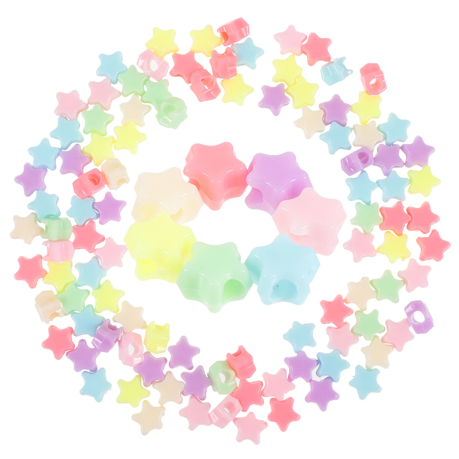 500 pezzi di perline a forma di stella con foro grande, colore arcobaleno, superficie liscia, artigianato fai da te, collana di plastica, braccialetto, creazione di gioielli