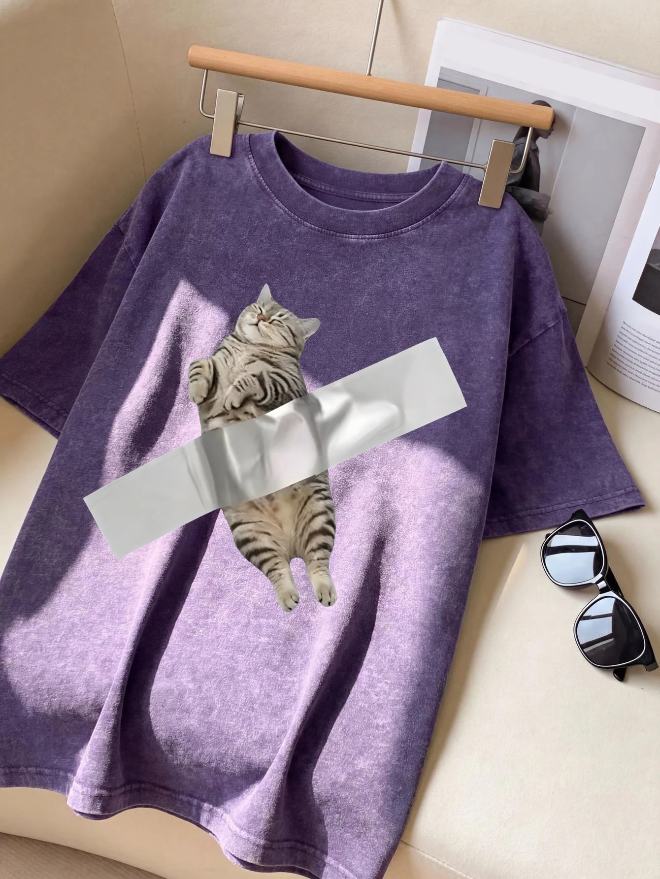 The Kitten Has Been Sealed Washed Mans T-Shirt Summer Loose Fashion Tee Top Soft Cotton Clothing Unisex Basics Short Sleeve