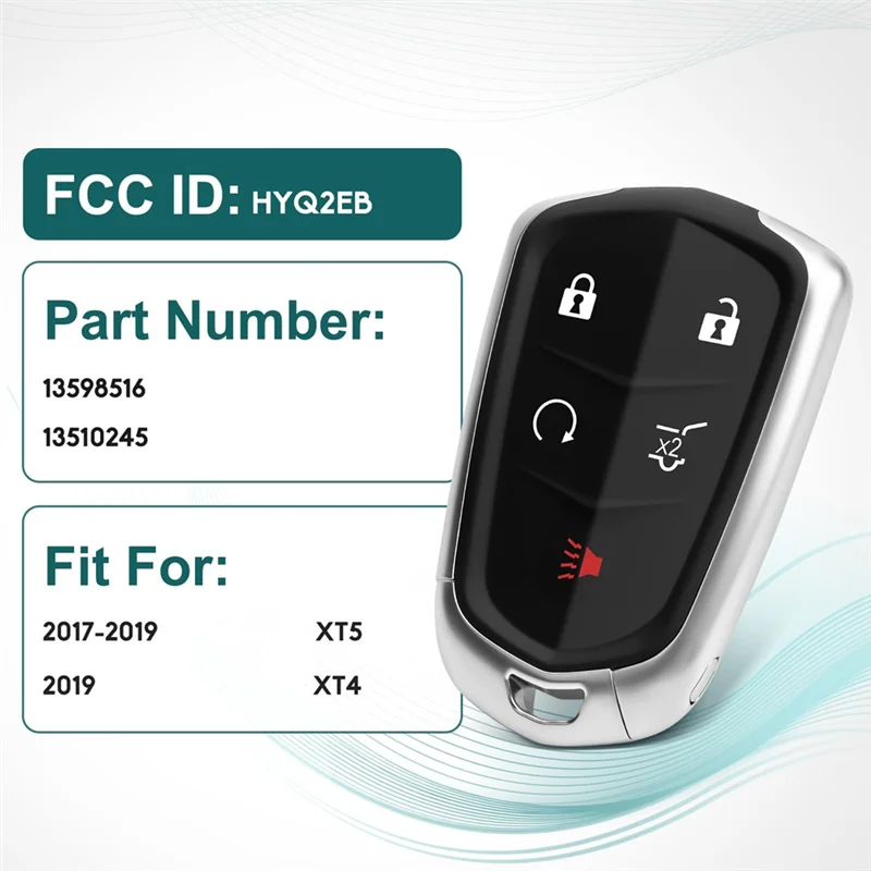 

AT92-Car Key Fob Replacement HYQ2EB 13510245 433Mhz For Cadillac XT5 2017-2019 XT4 2019 Keyless Entry Remote Control
