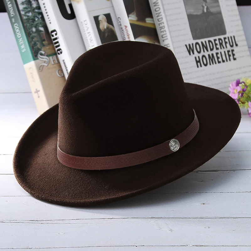 Fashion Women Men Fedoras Western Cowboy Hat Lady Sombrero Hombre Metal Piece Decoration Cowgirl Jazz Sun Caps Size 57CM