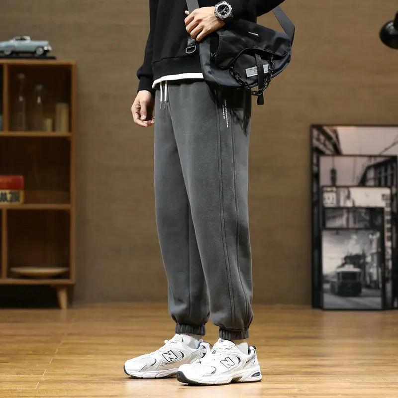 بنطلون رياضي فضفاض للرجال، بنطلون رياضي عصري للخريف، بنطلون كاجوال بخصر مطاطي، مزيج من القطن والبوليستر، ماركة أزياء شبابية