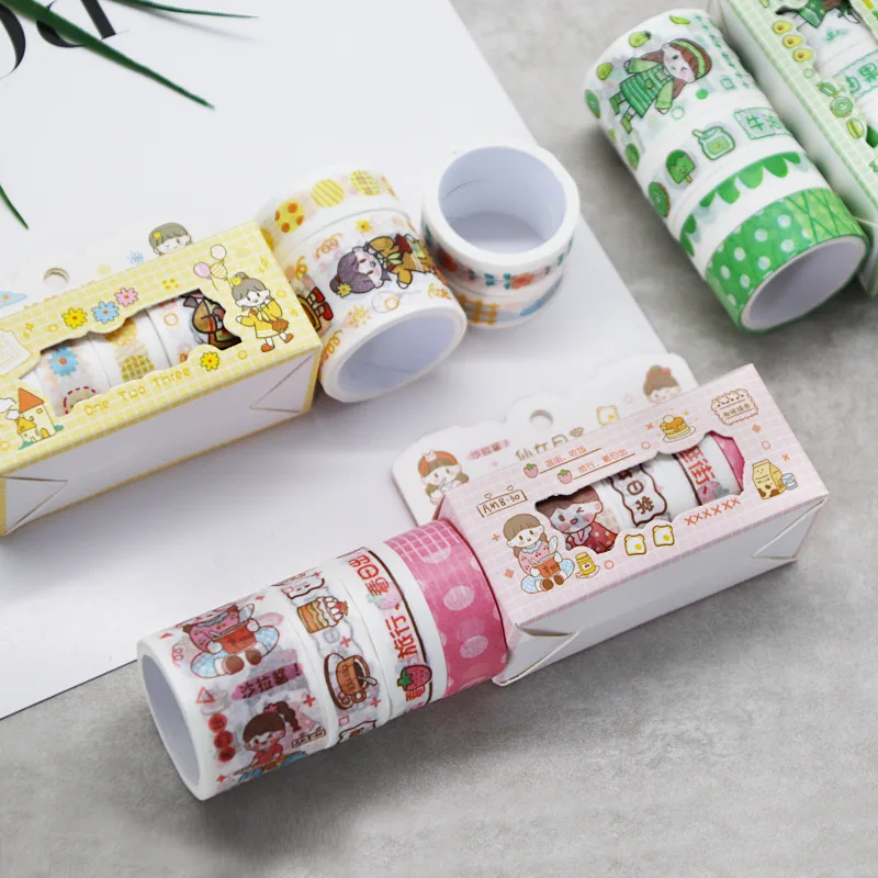 

4 rolls New Cartoon and Paper Tape Gift Box Set Small Fresh DIY Decorative Sticker Sticker Note Handbook Tape