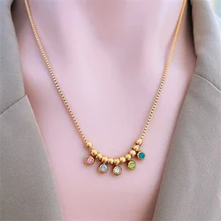 316L Stainless Steel New Fashion Upscale Jewelry Beading Round Colorful Zircon Charms Chain Choker Necklaces Pendant For Women