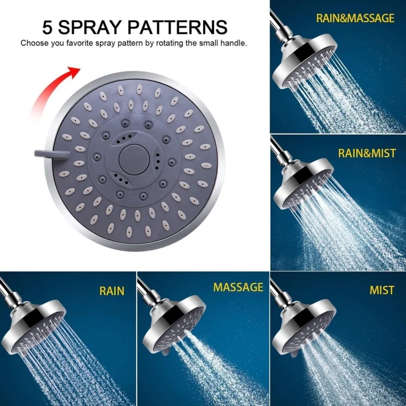 5 Modes 4 Inch High Pressure Shower Head  High Flow Fixed Showerheads Sprayer Bathroom Rain Showerhead Faucet Replacement Part
