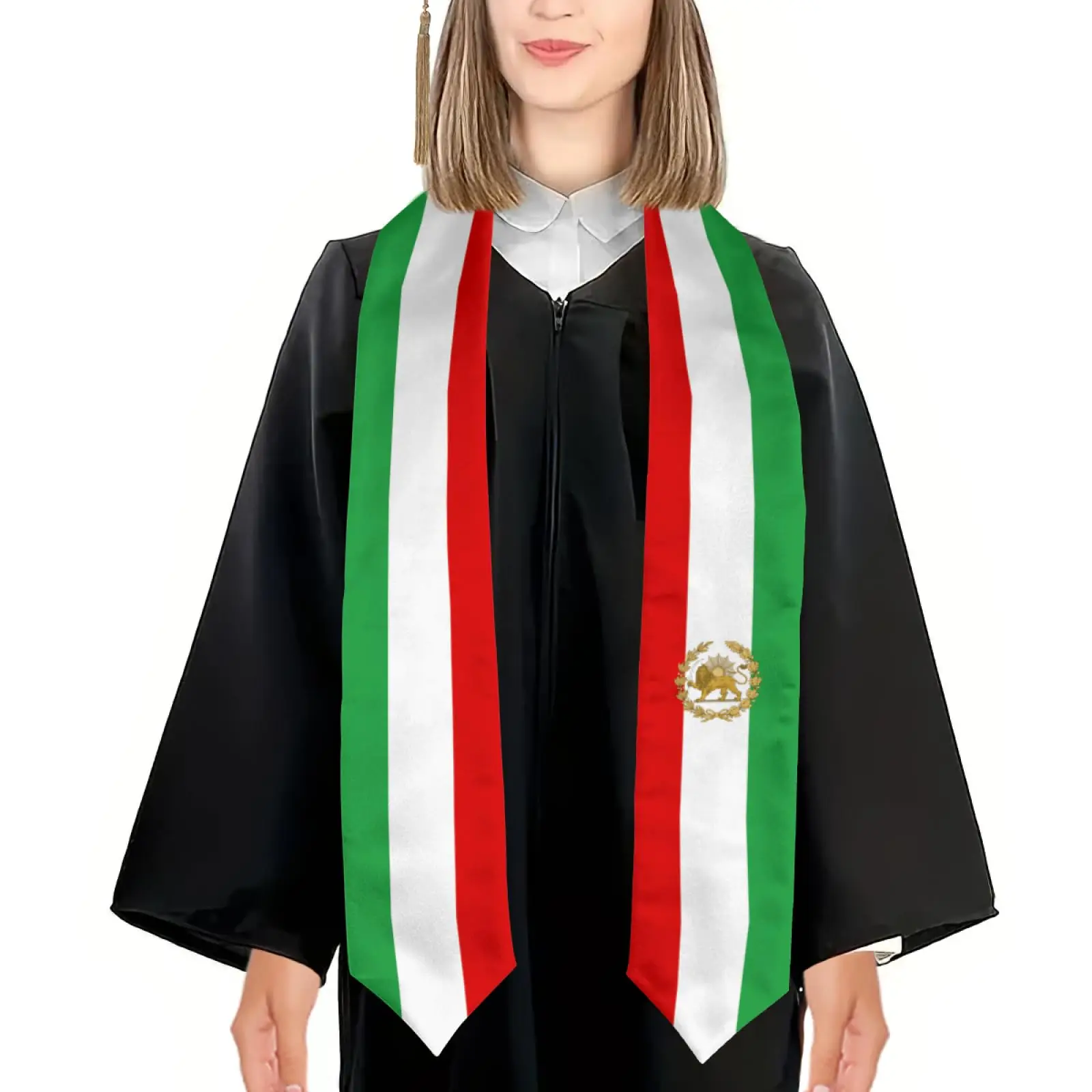 2025 Iran Persia Lion Sun 1423-1907 Graduation Stole Shawl Sash Honor For Study Aboard International Students