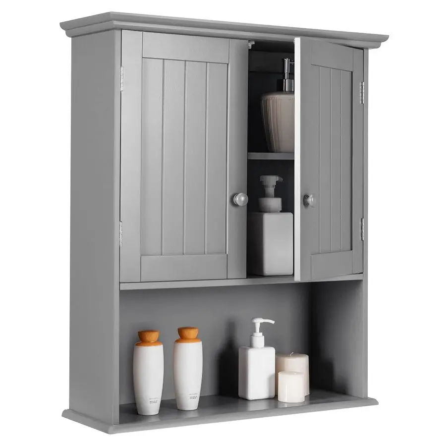

Wall Mount Bathroom Cabinet Wooden Medicine Cabinet Storage Organizer with 2Doors and 1Shelf Cottage Collection Wall Cabinet Gre