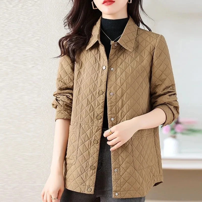 Plus Size 4XL Women\'s Cardigan Cotton-padded Jacket Coat Autumn And Winter 2023 New Fashion Loose Warm Rhombic Lattice jacket