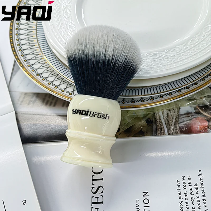 2026 Yaqi 30mm Size Knot White Handle Synthetic Hair Professional Shave Brush for Men Shaving