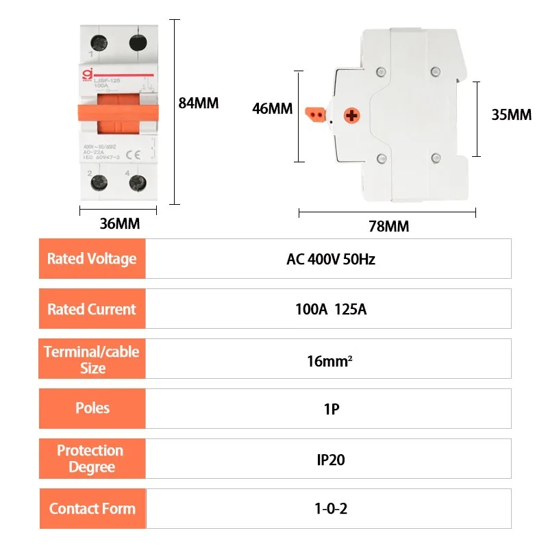 ZOII 3 Positie 1P AC 100A 125A Dual Power Handmatige Omschakelaar Interlock Stroomonderbreker 400V MTS PC Klasse voor Solar Isolator