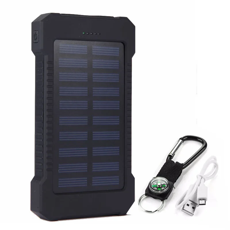 Solar Power Bank 20000mAh Waterproof Emergency PoverBank External Battery Powerbank With LED SOS Light For smart Mobile Phone