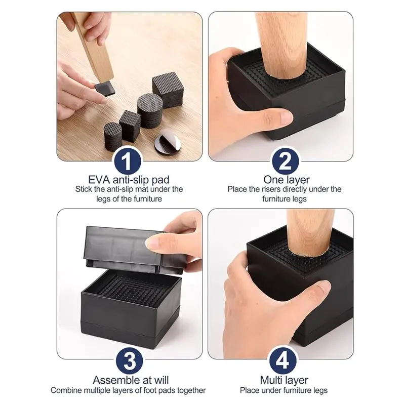 AFOURT-Adjustable Furniture Risers Bed Risers, Heavy Duty Lift Blocks 1.9-4.5 Inch, For Couches, Desks Washing Machines Inch