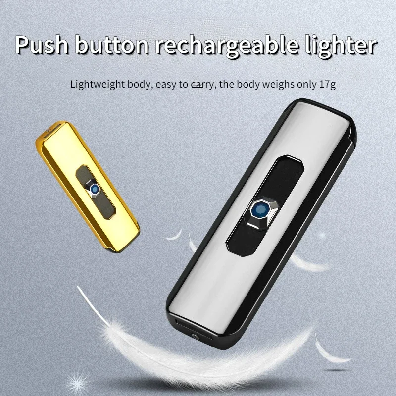 2024 Latest Men's Portable USB Push Button Double-sided Cigarette Lighter Rechargeable Electronic Windproof Cigarette Lighter