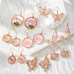 Pink Floral Series Dried Flower Earring Cute Butterfly Pressed Flower Earrings Statement Jewelry Wholesale Custom Accessories