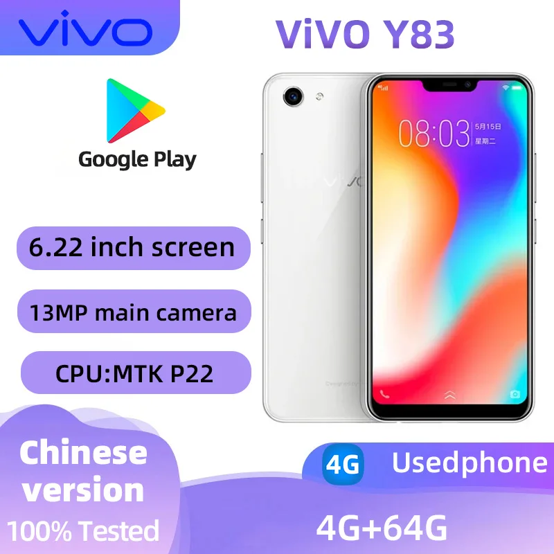 VIVO Y83 4G Smartphone MediaTek P22 Unlocked  6.22  Inch 6GB RAM 128GB ROM All Colours Android Original Used Phone