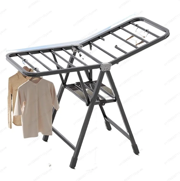 Foldable Laundry Drying Rack for Indoors, Multi-Tier Space Saver with Quilt Hanging Bar, Sturdy for Heavy Load & Balcony Use