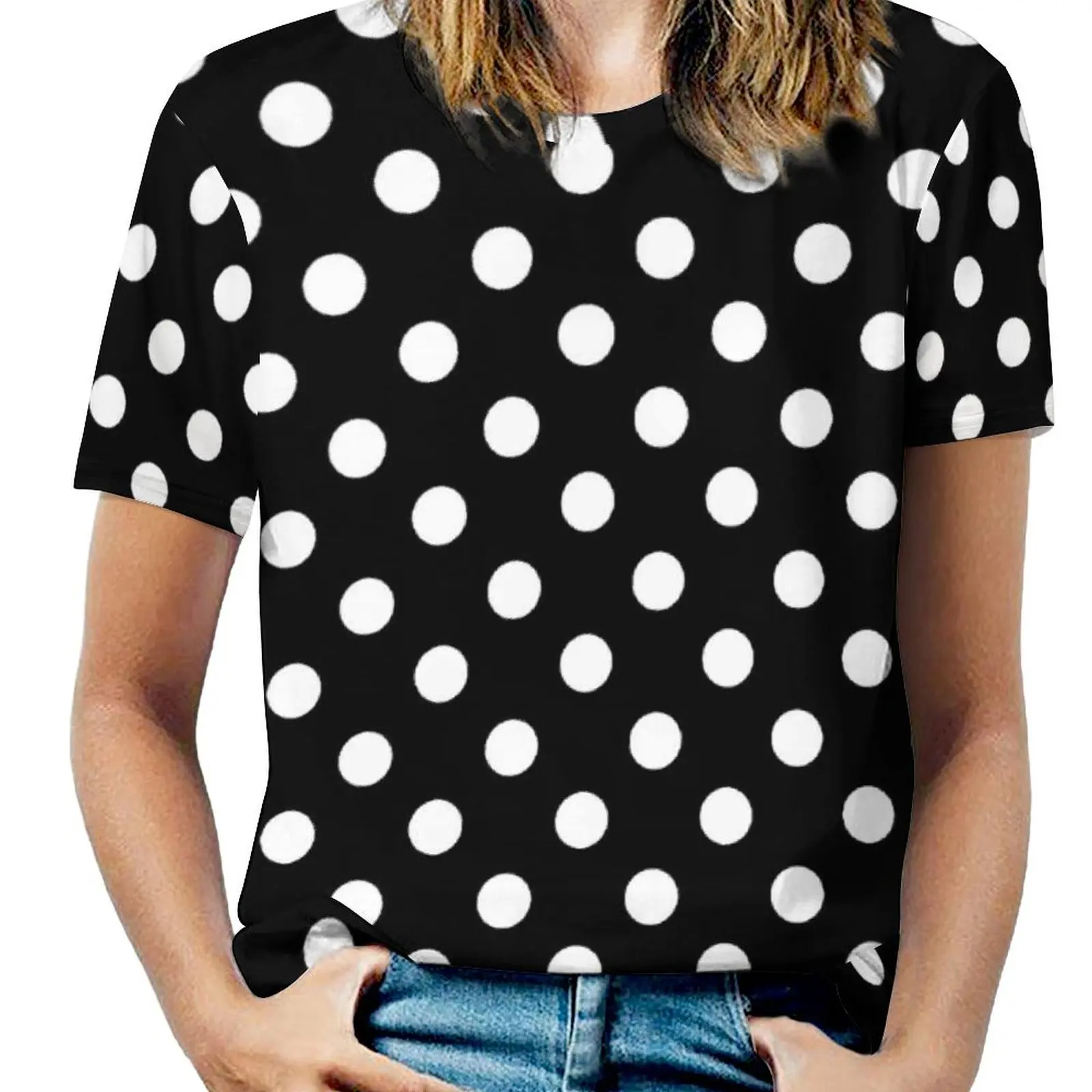 Black And White Polka Dot Print T Shirt Trendy Modern Art Elegant T Shirts Short-Sleeve Casual Tee Shirt Sexy Tees Big Size 6XL