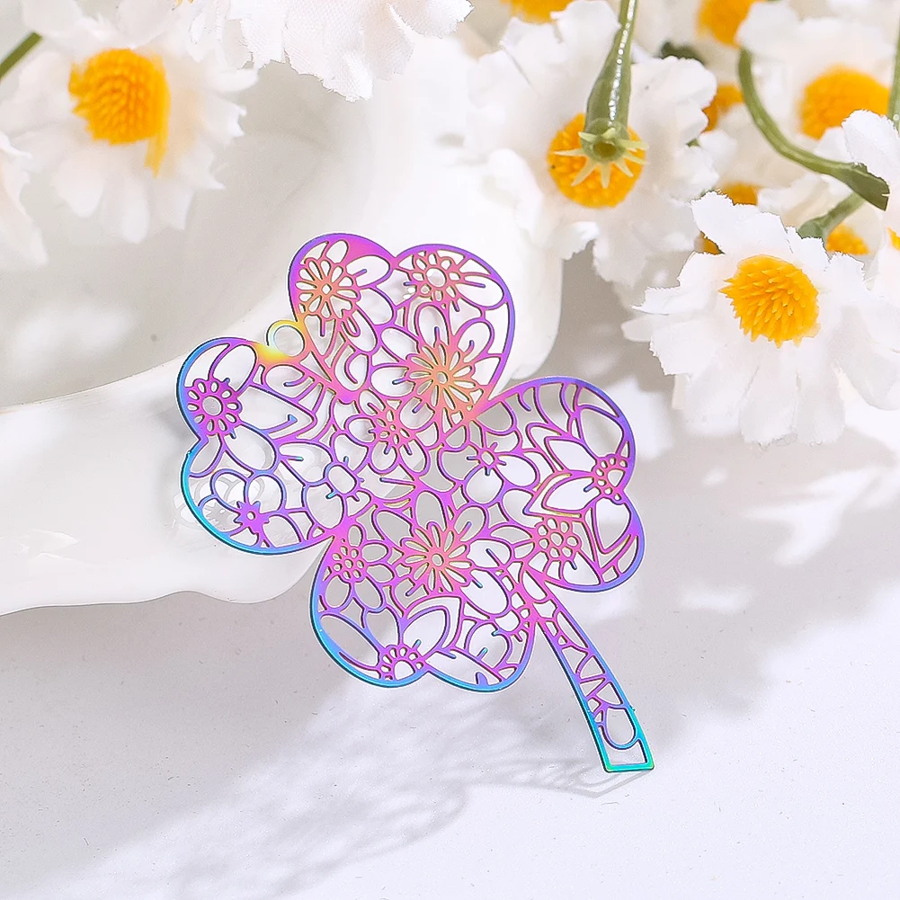 2PCS Colorful Metal Four-leaf Clover-shaped Hollow Flower Single Hole Pendant DIY Room Garden Jewelry Decoration Accessories