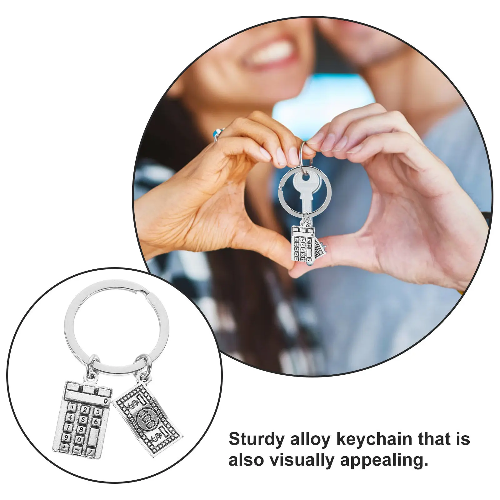 Tiny Calculator Keychain Exquisite Zinc Alloy Fade Proof Corrosion Resistant Key Chain for Keys Wallet Keychain Back to School