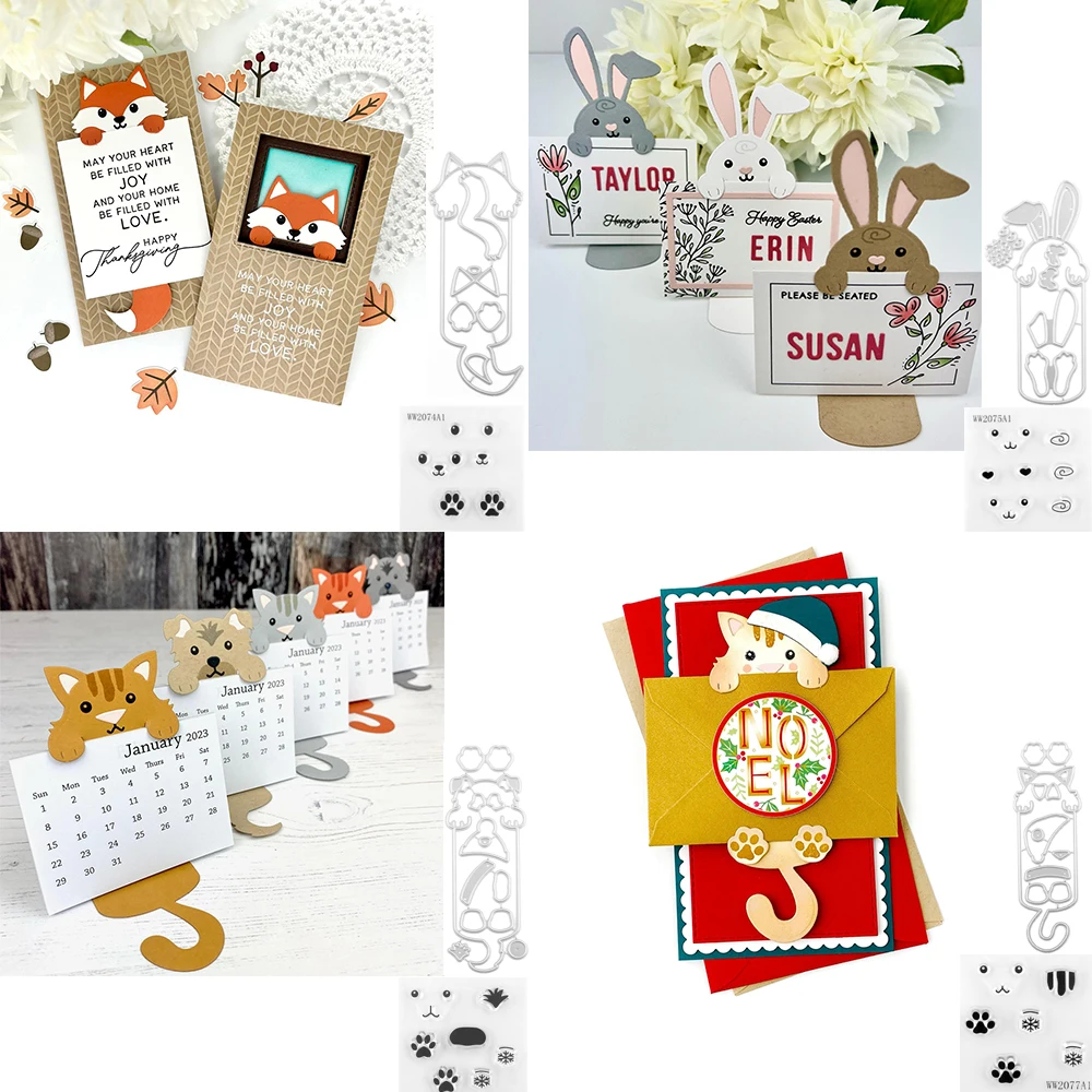 Animal Fox Rabbit Tiger Clear Stamps and Metal Cutting Dies For Card Making Transparent Seals Set Paper Embossing Stencils Craft