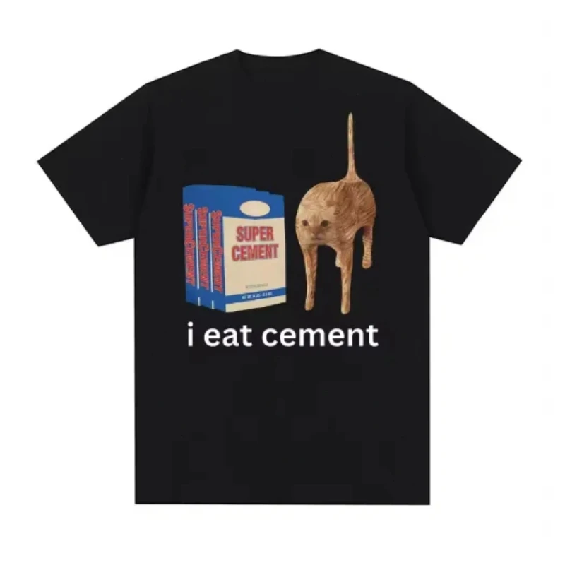 Neues Herren-Kurzarm-T-Shirt mit Aufdruck „I Eat Cement, Cursed Cat“, lustiges Meme-Herren-T-Shirt, modisches, lässiges Comic-T-Shirt
