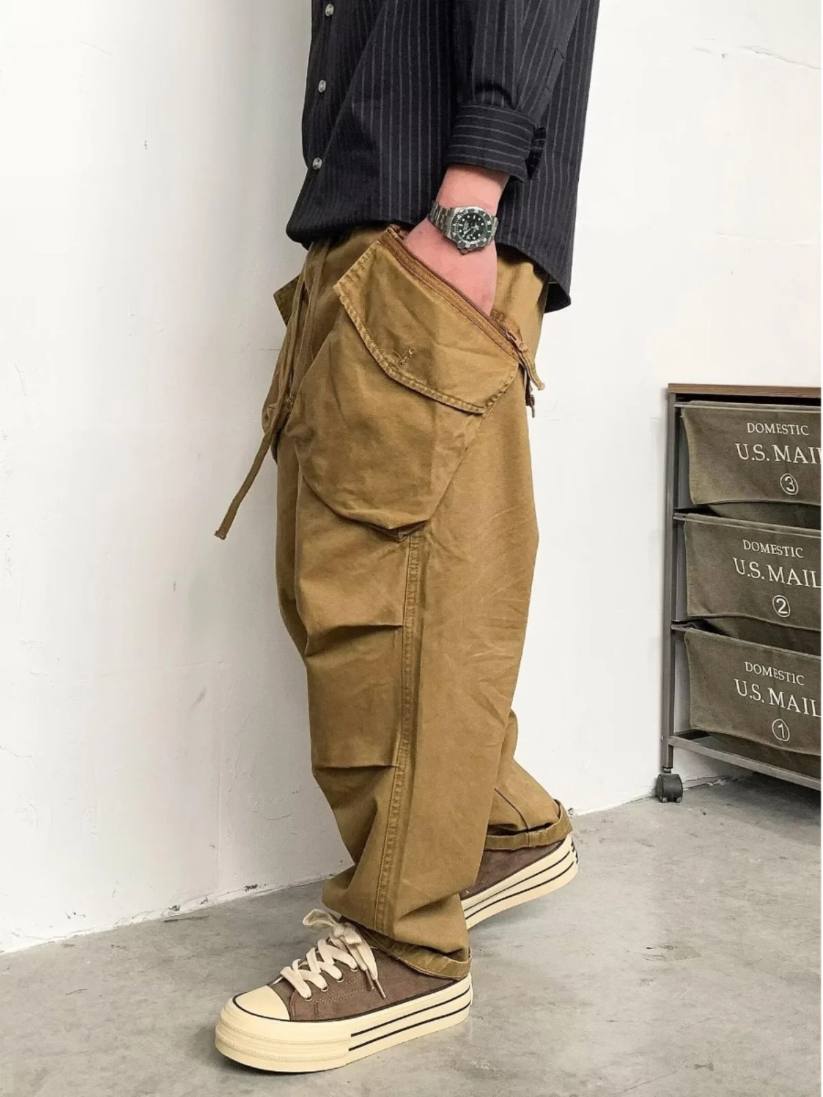 Retro Japanese Work Pants Men's Loose Cotton Casual Long Trousers Wear-Resistant Street Style Autumn Fashion Youthful Vitality