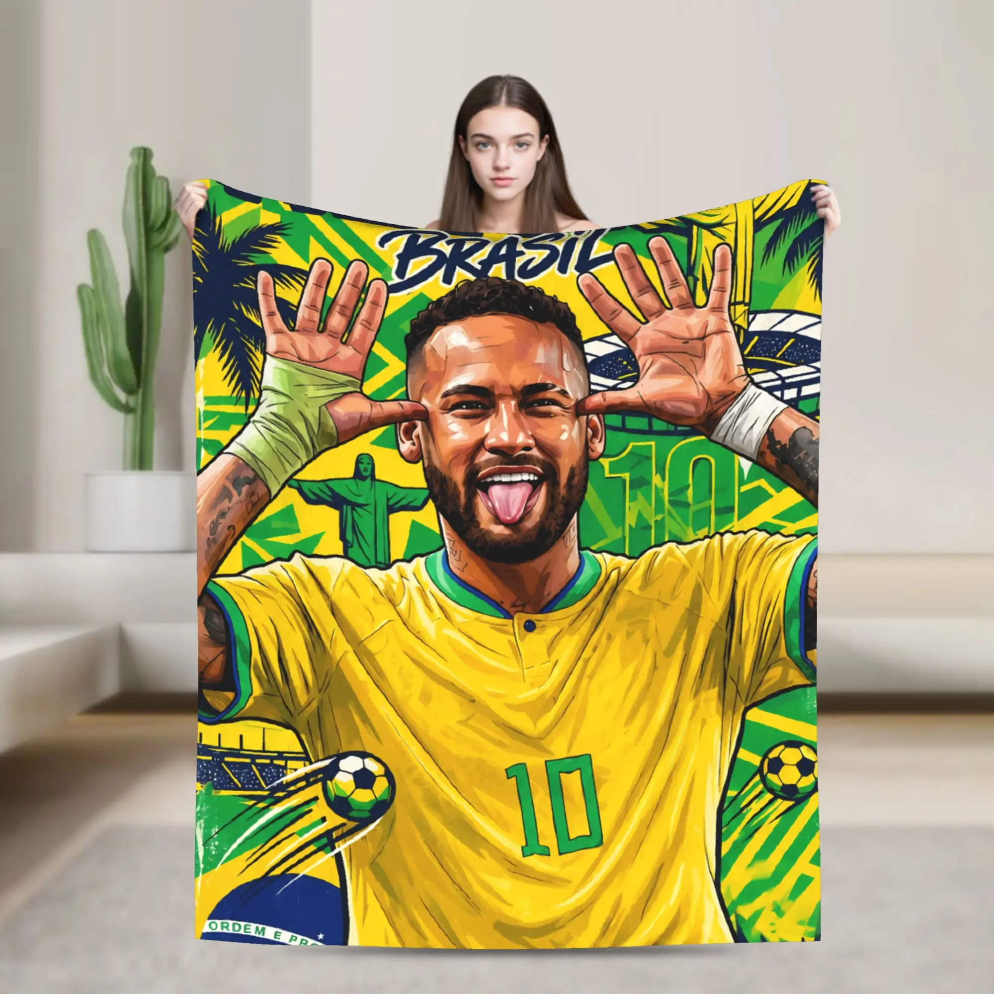 Brazil Soccer Player Football Stars Blanket  Fleece Funny Soft Throw Blanket for Home Textile Decor