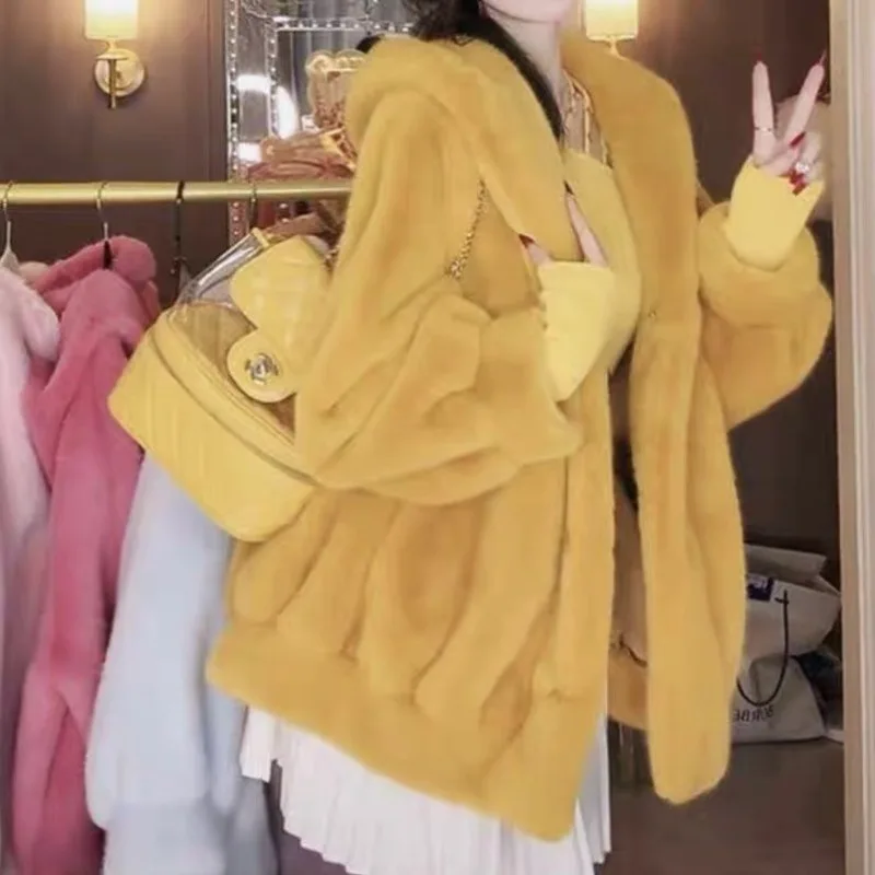 Women's Clothing Casual Cute Extra Thick Solid Colour Versatile Coat Mink Fur Coat Fur One-piece Coats Fur Winter Coat Women