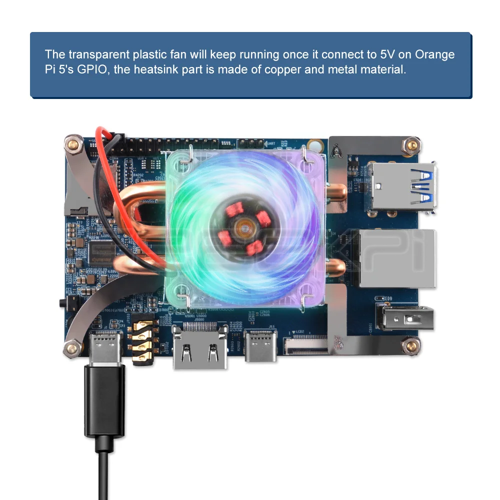 Geeekpi ORANGE Pi 5ส้ม Pi 5B หม้อน้ำเครื่อง CPU ไฟ LED RGB แบบทาวเวอร์ต่ำพัดลมทำความเย็น