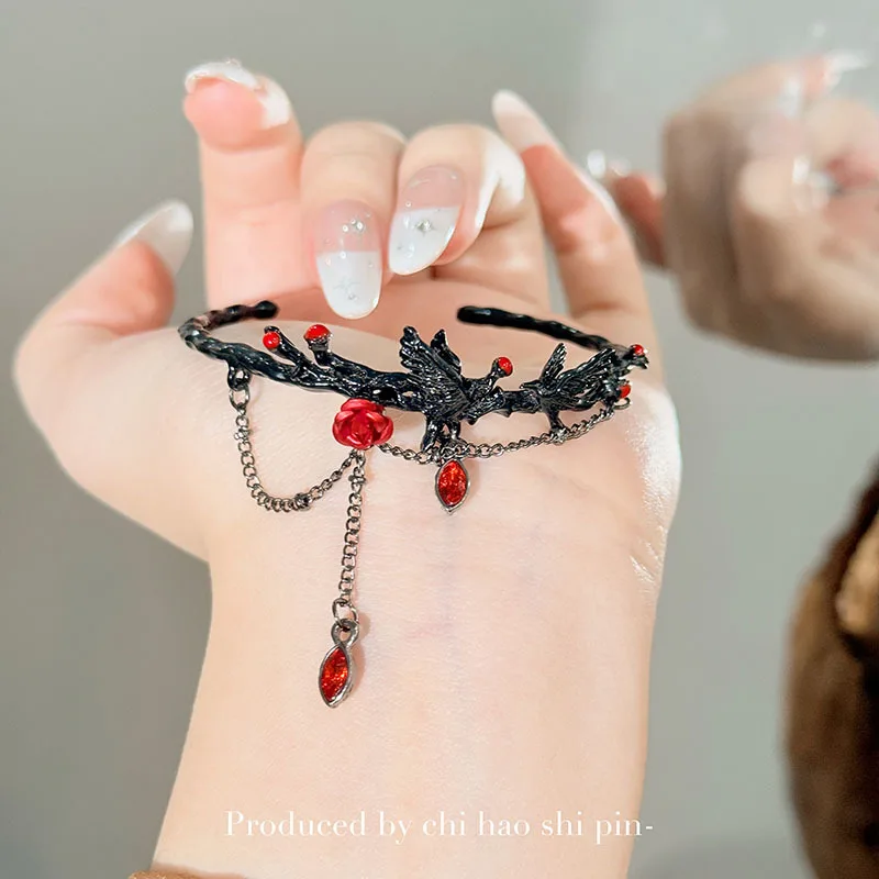 Gothic Dark Rose Crow Bracelet Game Love And Deepspace Crow Women Bracelet Clothing Accessories Jewelry Cosplay Jewelry Gifts