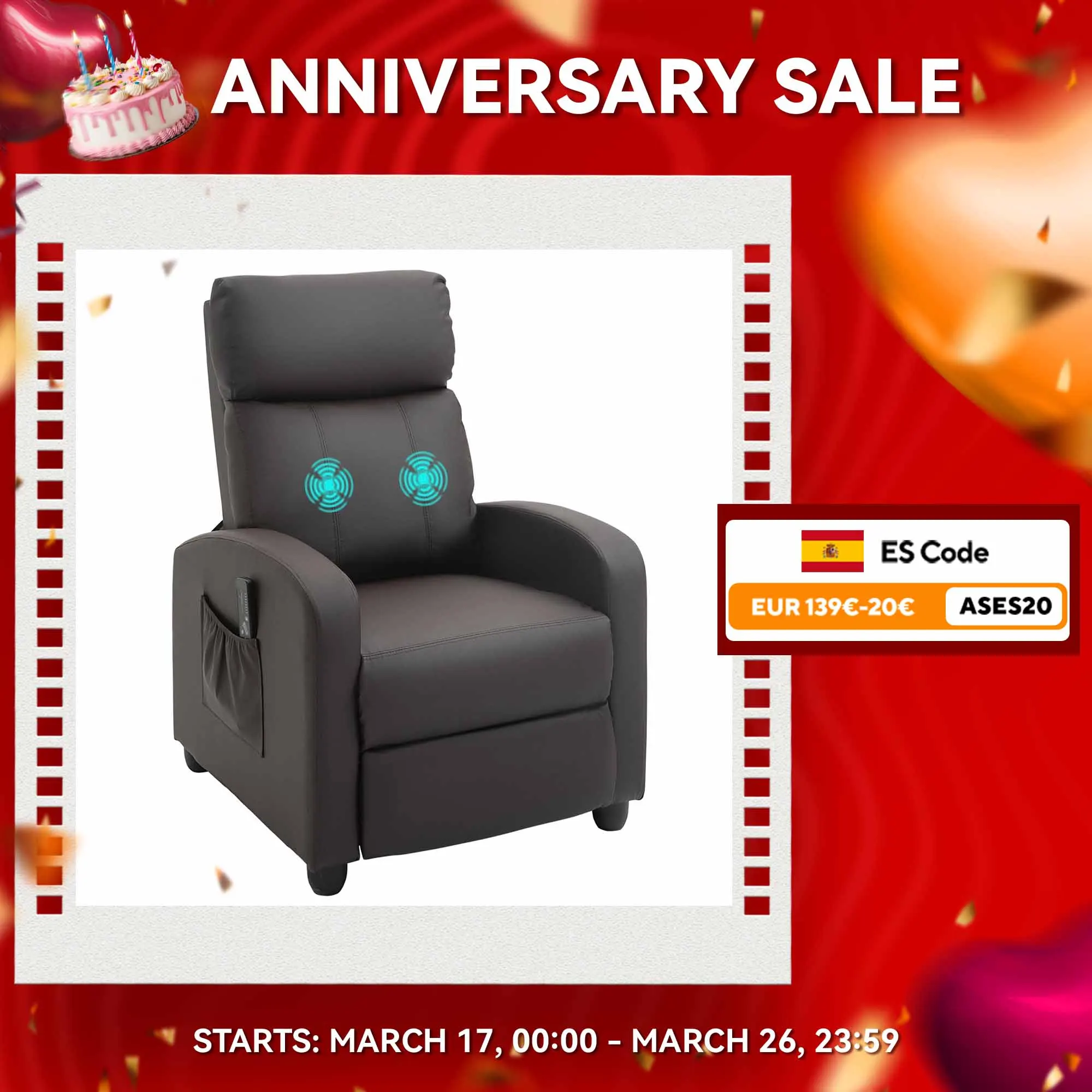 Sedia da massaggio reclinabile HOMCOM con telecomando 2 zone 8 programmi