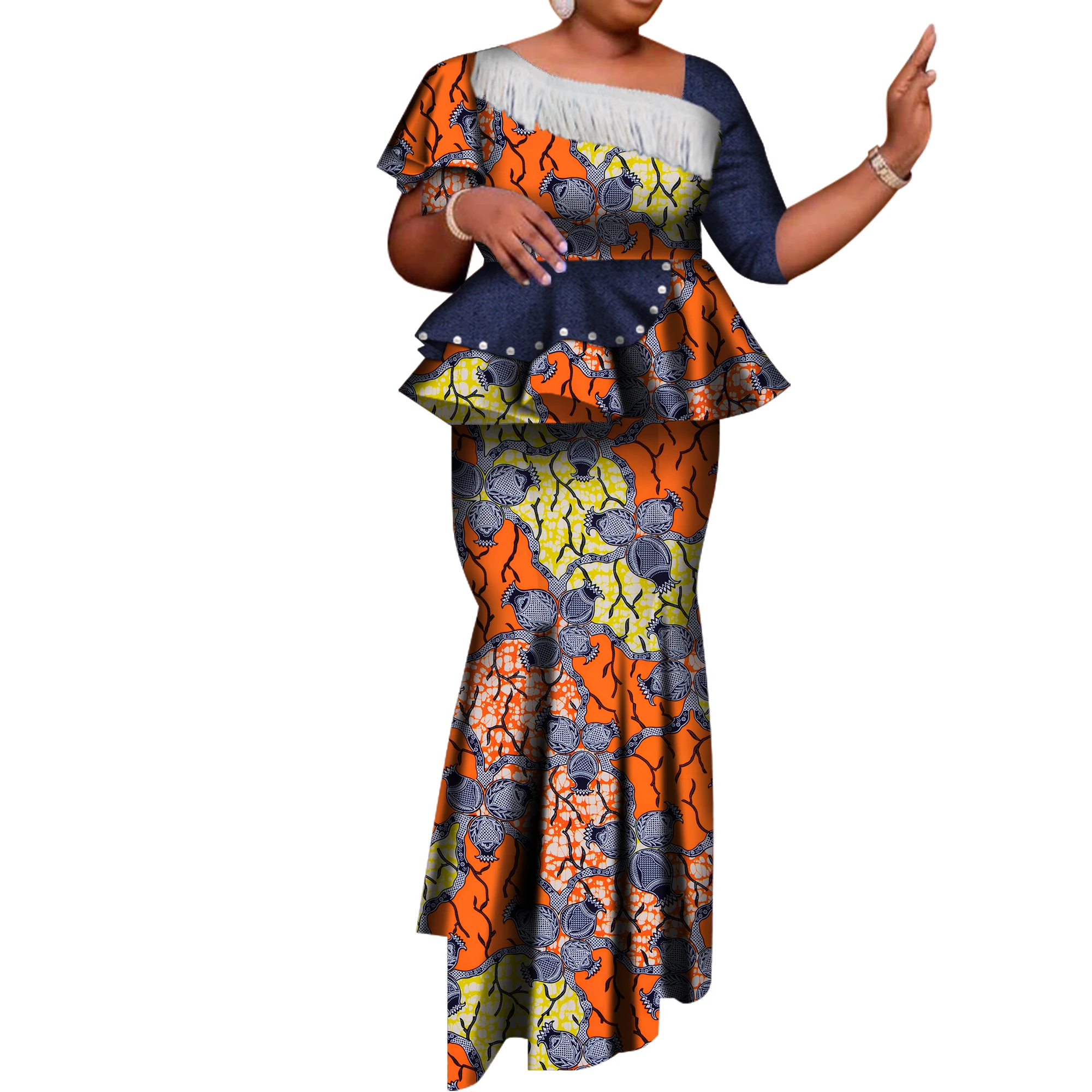 

Women Suit African Skirts Set Elegant African Print Tops and Skirt 2 Pieces Set Traditional African Clothing Plus Size WY4312