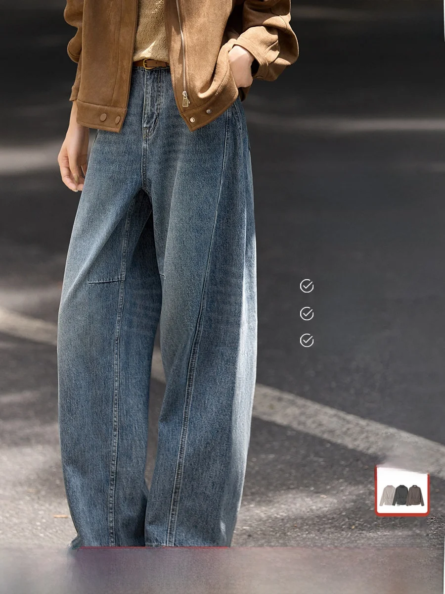 

Винтажные свободные джинсы-бананы XWI для женщин, с высокой талией, из хлопка, широкие брюки, осенняя новинка, стройнящие, скрывающие бедра