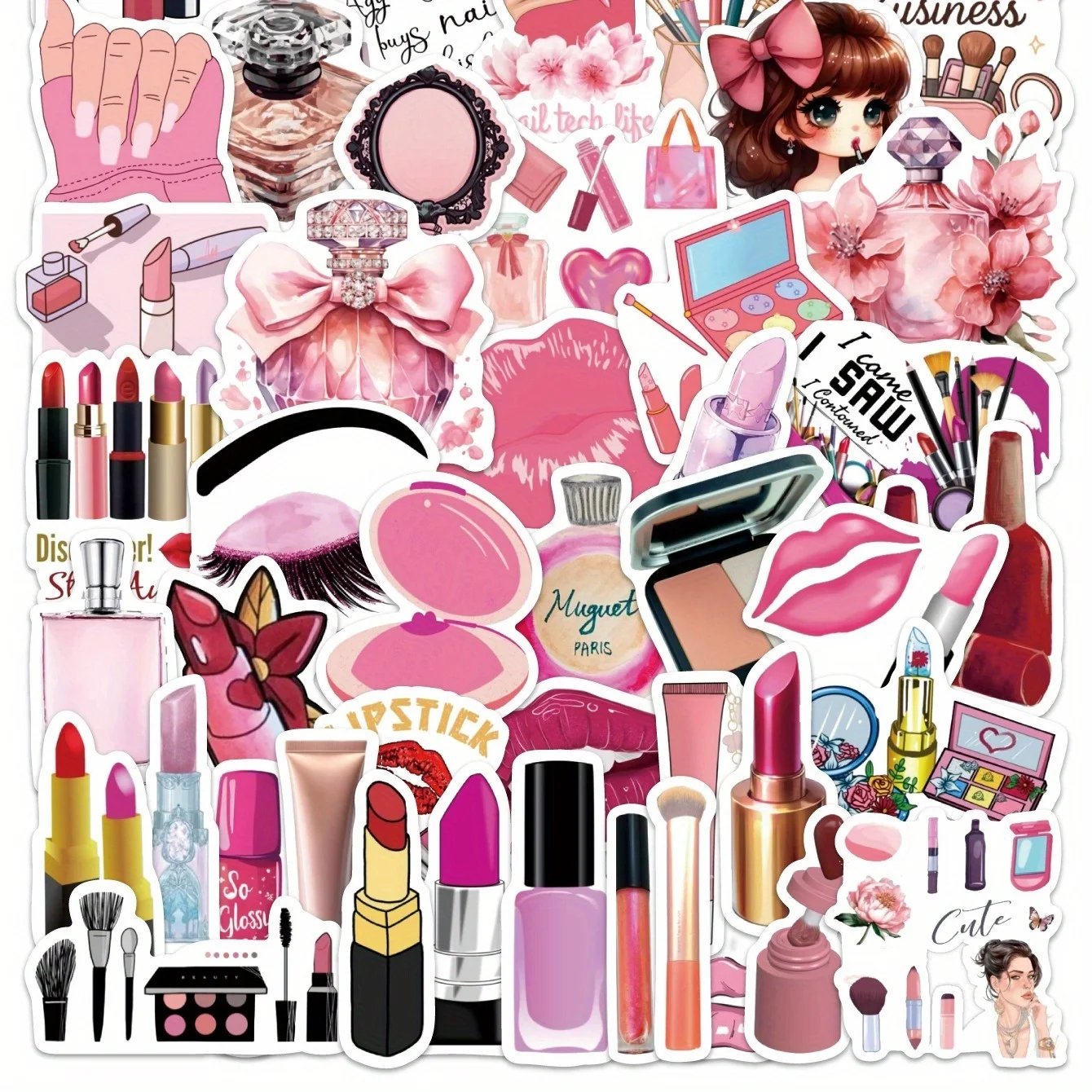 54 pieces of pink teenage cosmetic stickers, ins-style cute pattern stickers, high-quality appearance level decorative stickers