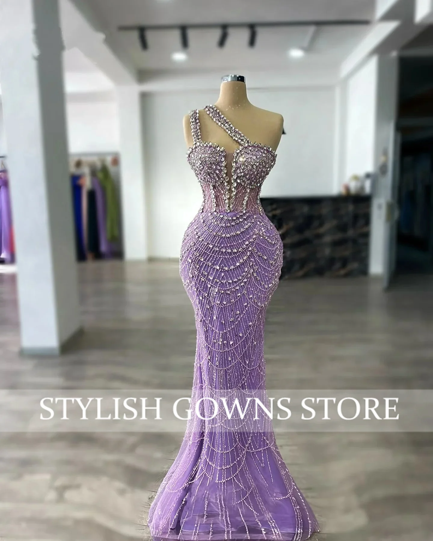 Arabskie Fioletowe Sukienki Wieczorowe Syrenka 2025 Aso Ebi Kryształy Luksusowe Suknie Balowe Sukienki na Drugie Przyjęcie Weselne Długie