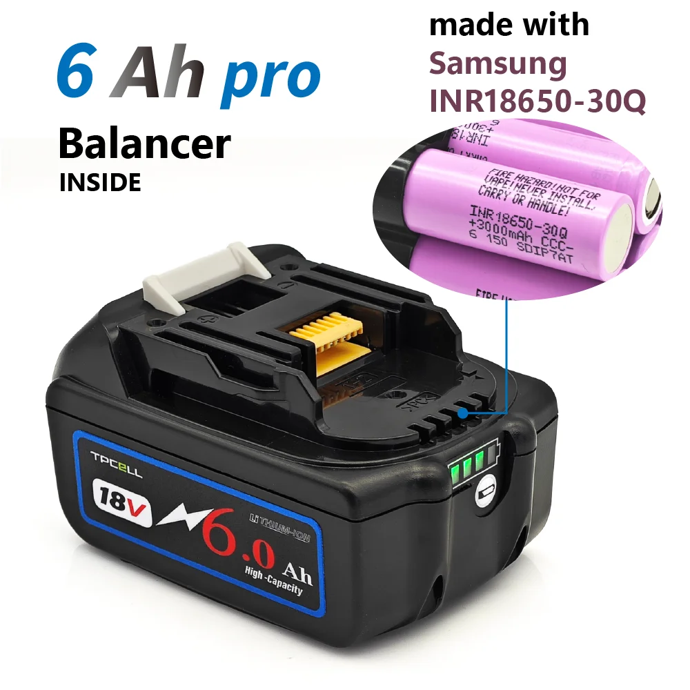 BL1860 6AH For Makita 18V Battery Power Tools Li-ion Replacement LXT BL1850 BL1840 for 18 V Screwdriver with BMS TPCELL 18V