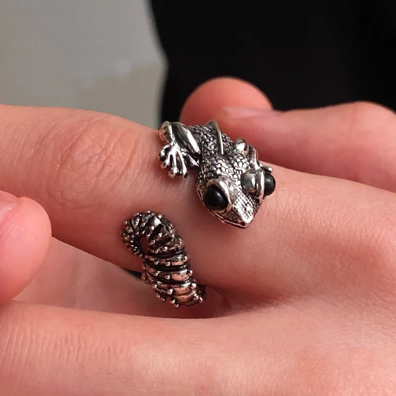 Unisex Gothic Lizard Open Resizable Thai‑Silver Ring Cute Animal Hip‑Hop Ins‑Popular Cross‑Border Daily Party Finger Jewelry