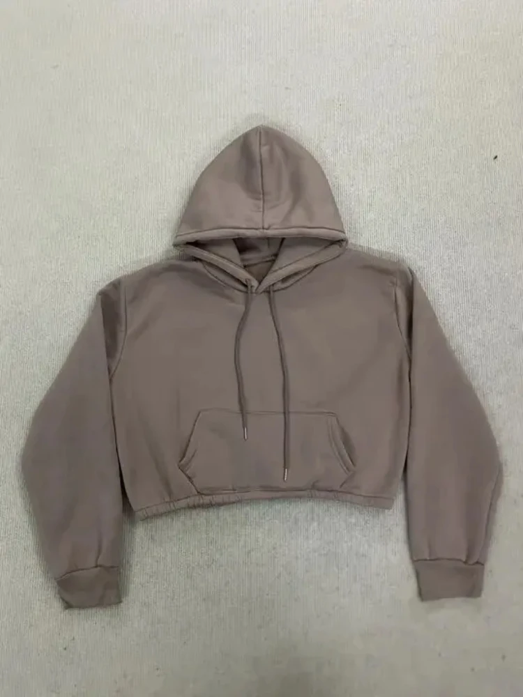 Sweat à capuche court pour femmes, esthétique américaine Rretro Harajuku, mode cordon de serrage, solide, Simple, décontracté, ample, sport