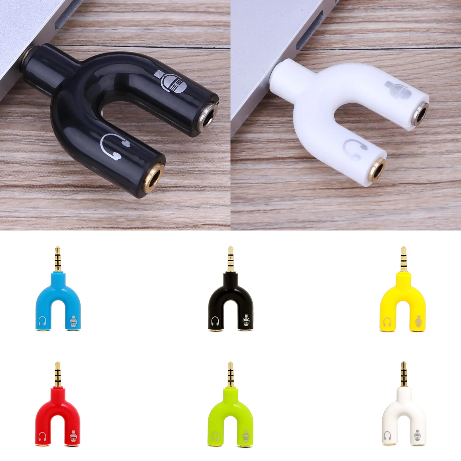 

U-shape Phone Adapters Headphone Splitter Earphone Adapters 3.5mm Stereo Audio Mic & Tablet Computer Phone Accessories