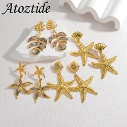 Atoztide Trendy Minimalist Starfish Earrings for Women Girl Stainless Steel Gold Color Irregular Earrings Christmas Jewelry Gift