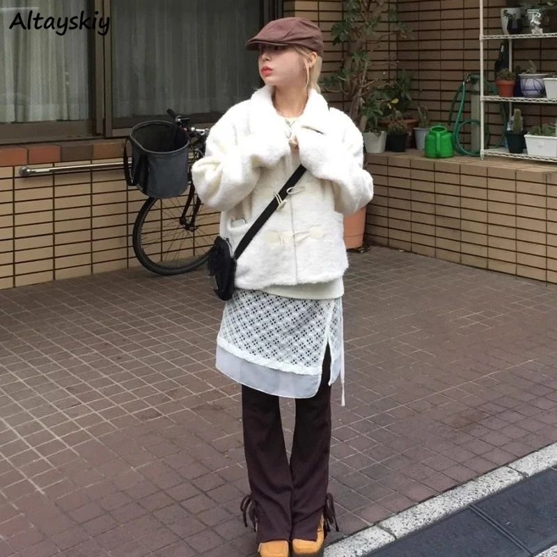 

Skirts Women Side-split Hollow Out Lace Half-length Patchwork Thin Adjustable Layering Fake One-piece Lace-up Korean Style Chic