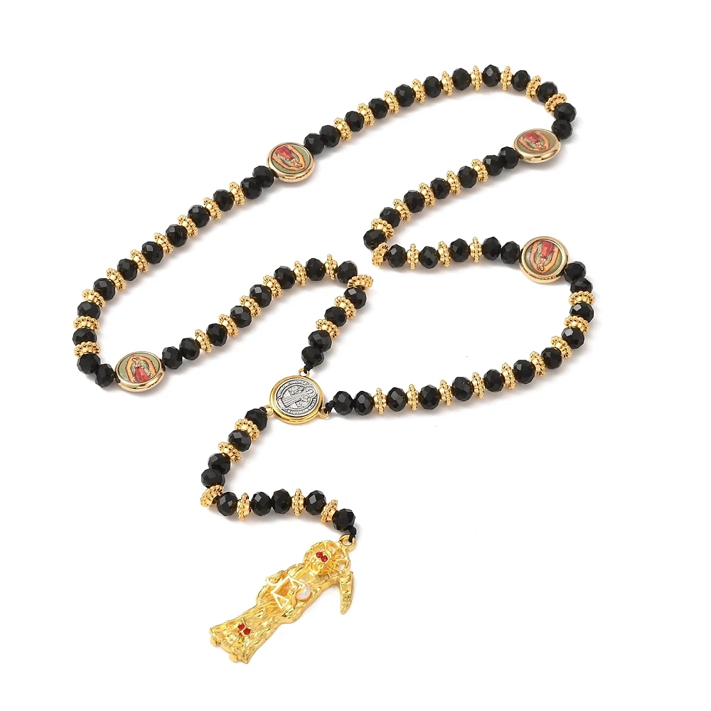 Santa Muerte Rosary Necklace Holy Saint Death Pendant Necklaces Holy Death's Necklace Rosario de La Santa Muerte Religious