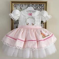 0-12Y Baby Girl Summer Rabbit Embroidery Turkish Vintage Lolita Princess Pink Dress for Birthday Holiday Casual Eid B283