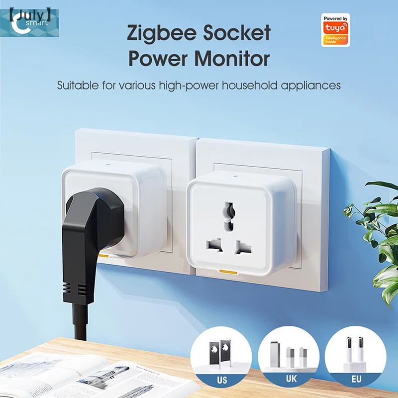 Умная розетка Tuya Zigbee, вилка США/ЕС/Великобритании, адаптер для умного дома, 20 А, монитор мощности, беспроводное удаленное приложение для Google Home Alexa Yandex
