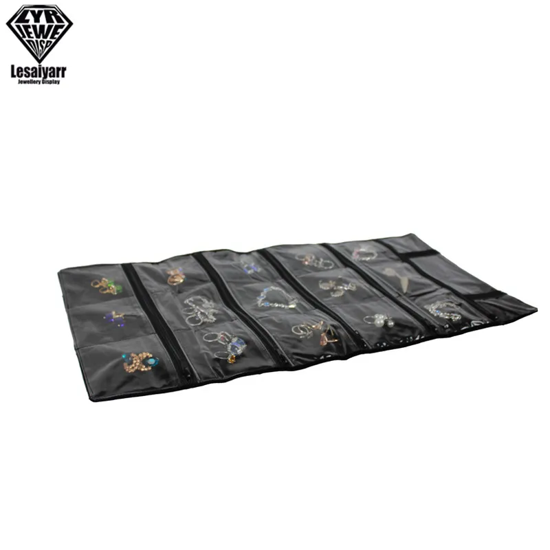 Portable 15 Pockets Fashion Jewelry Roll Bag Display Earrings Rings Bracelet Organizer Storage Bag Zipper Foldable Storage Case