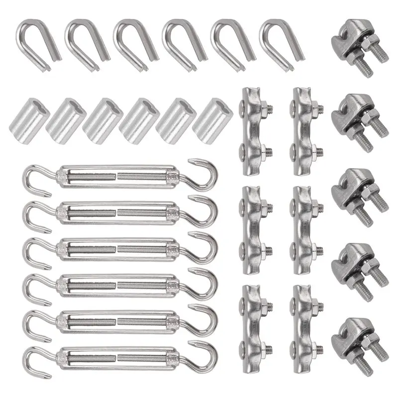 A01F-M5 Wire Tensioner Set With Turnbuckle Wire Rope Clamp Thimbles Press Clamp For Tightening