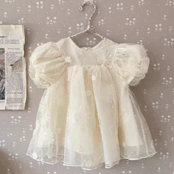 2024 New Summer Children Clothes Newborn Baby Girl Dress Romper Short Sleeved Cotton Mesh Splicing Toddler Baby Girls Jumpsuit