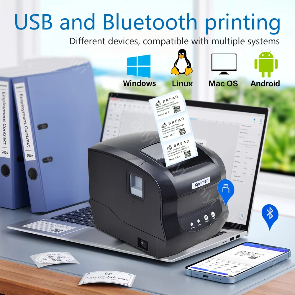 USB Mini Thermal Receipt Barcode Sticker Printer 2-1-365B 20-80mm Range Wireless Direct Thermal ROSH Certified For POS Use Stock