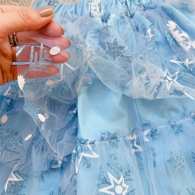 Kids Clothes Baby Girls Skirt Snowflake Sequin Tutu Dress Toddler Girl Kawaii Lolita Blue Skirt Princess Birthday Party Skirts